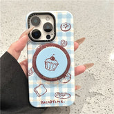 Cute Plaid Bread Bagel Phone Case with Grip for iPhone